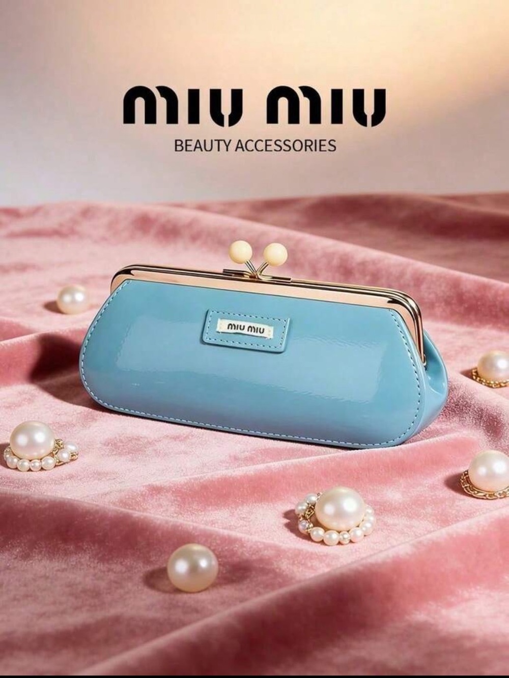 Miu Miu Light Blue Patent Kiss-Lock Cosmetic Case